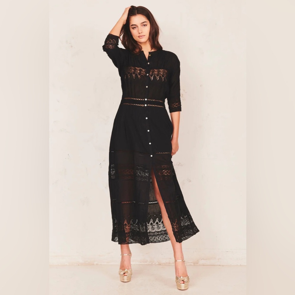LoveShackFancy Black Long Sleeve Dress